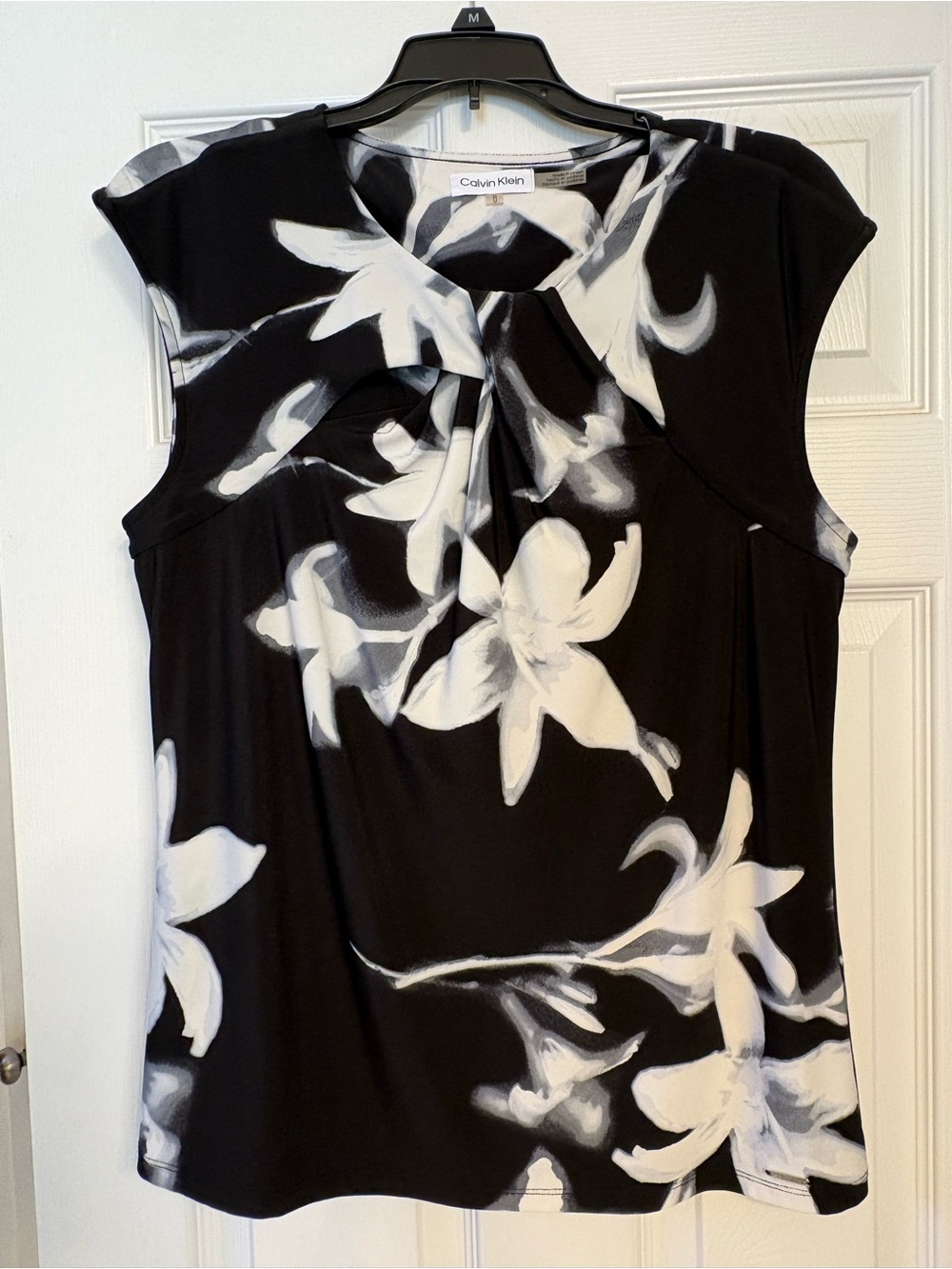 Calvin Klein Black and White Floral Twist-Neck Camisole